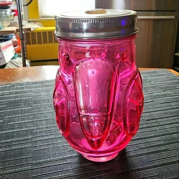1 Blue & 1 Pink Toucan-Shaped Mason Jar type drinking containers w/Lid - Picture 2 of 5